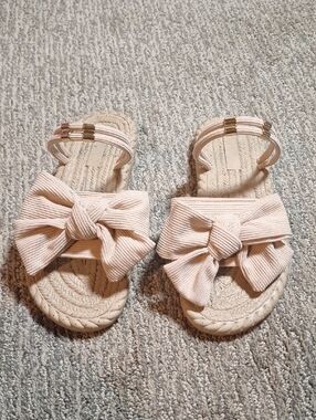 Women's Pink Bow Slide Sandals with Knotted Fabric Upper
